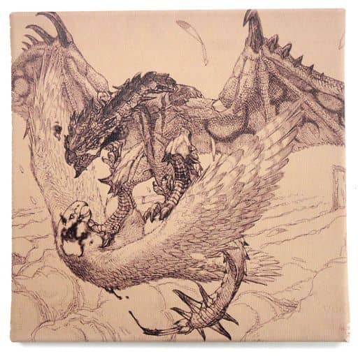 希少！モンスターハンター リオレウス生態スケッチ キャンバスアート 駿河屋 -<中古>モンスターハンター展 キャンバスアート リオレウス生態