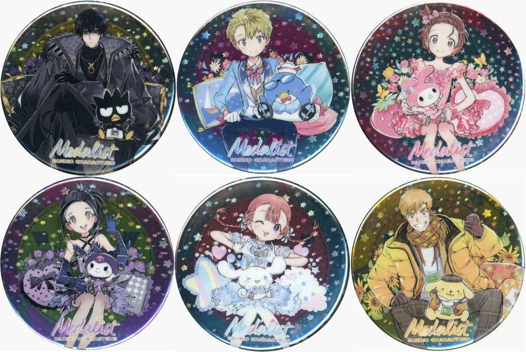 最終値下メダリスト　缶バッジ　全6種セット　サンリオキャラクターズ 駿河屋 -<中古>全6種セット 「メダリスト×サンリオ