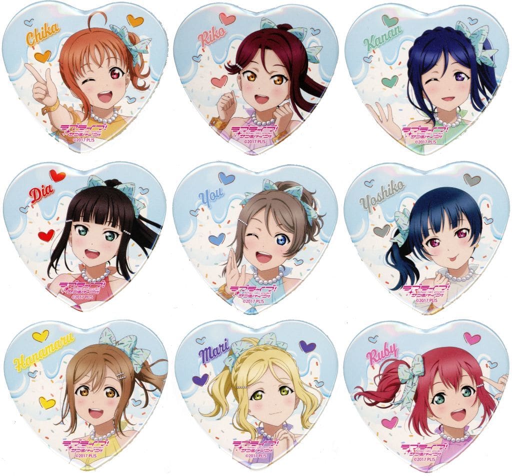 ラブライブ！　THEキャラカフェ　茶寮 ver. ハート型カンバッジ 駿河屋 -<中古>全9種セット 「THEキャラCAFE×ラブライブ!シリーズ 5