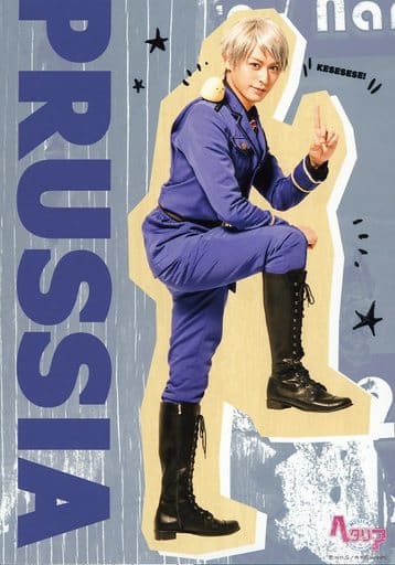 高本学 全身 右向 左手食指立 背景灰色蓝色 角色生写真 音乐剧 黑塔利亚 In The New World 明信片 杂货 小物件 Suruga Ya Com