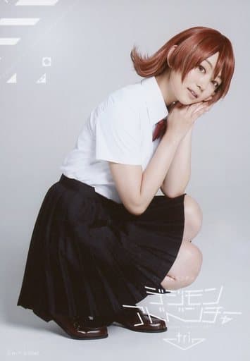Official Photo Female Actress Suzuka Morita Sora Takenouchi Whole Body Squatting White Costume Uniform Both Hands Cheeks Neck Tilt Character Actor Shot Super