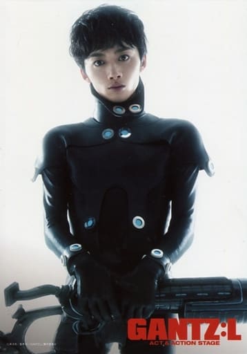 生写真 男 演员大原海辉 高桥浩一 膝上 衣着黑色 双手枪 身体正面 角色生写真 舞台 Gantz L Act Action Stage 高级票特典明信片 杂货 小物件