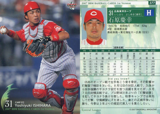 m 標準卡 m07棒球卡1st 377 石原慶幸 廣島東洋鯉魚 玩具模型 Suruga Ya Com