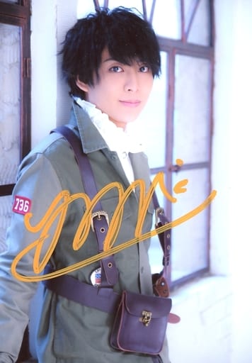 原野正章 带亲笔签名 上半身 衣服卡其色 白色 向右 双手下 闭口 倚靠 Gekiike本公演第9回 漆黑之戰花 集换式明信片 杂货 小物件