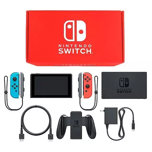 Nintendo Switch本体 カラーカスタマイズ /Joy-Con(L)ネオンブルー(R)ネオンレッド/Joy-Conストラップ(L/R)グレー