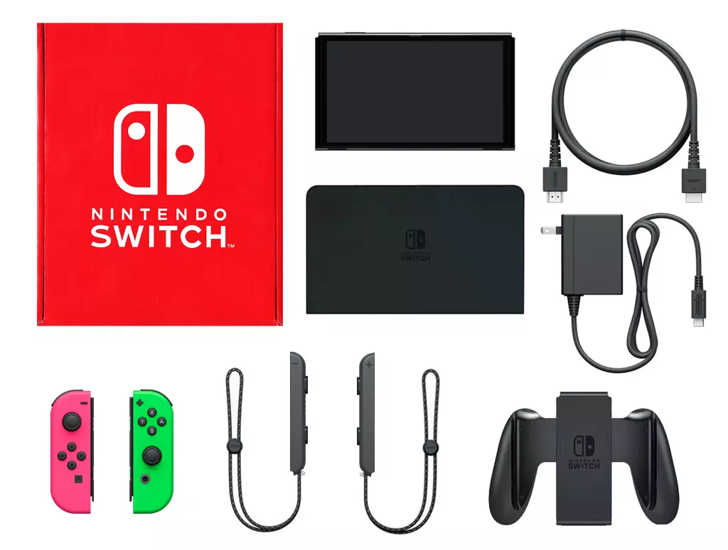 ニンテンドースイッチハード　Nintendo Switch本体(有機ELモデル)カラーカスタマイズ/Joy-Con(L)ネオンピンク(R)ネオングリーン/Joy-Conストラップ：ブラック