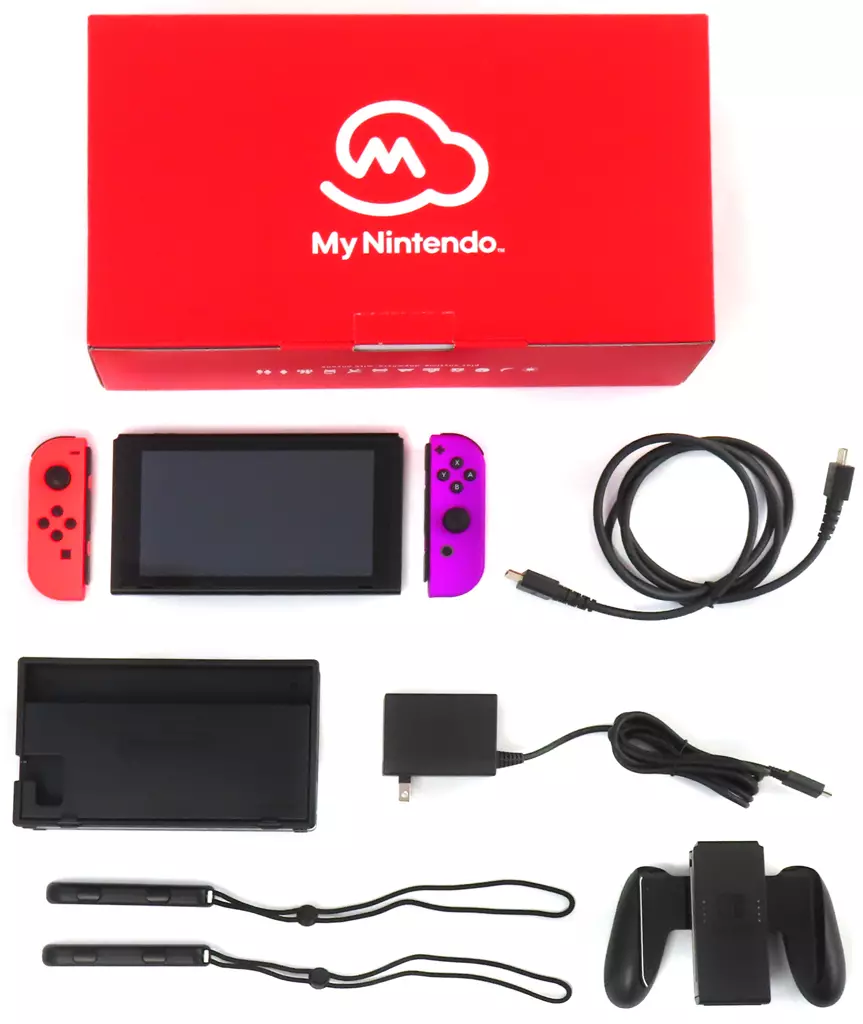 ニンテンドースイッチハード　Nintendo Switch本体 カラーカスタマイズ [2019年8月モデル]/Joy-Con(L)ネオンレッド(R)ネオンパープル/Joy-Conストラップ：ブラック