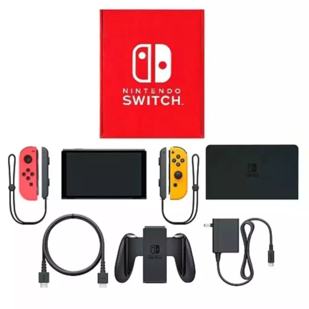 Nintendo Switch本体(有機ELモデル)カラーカスタマイズ/Joy-Con(L))ネオンレッド(R)ネオンオレンジ/Joy-Conストラップ：ブラック