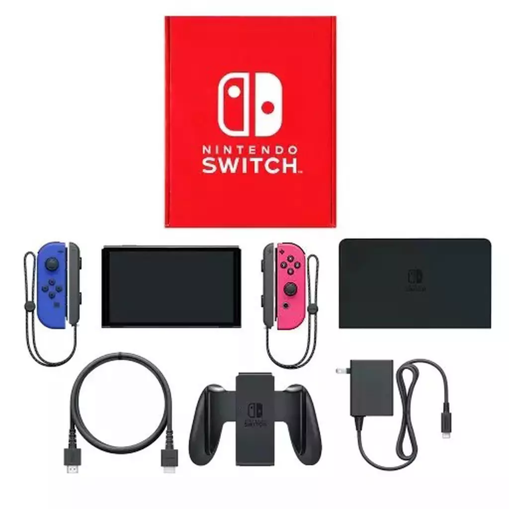 Nintendo Switch本体(有機ELモデル)カラーカスタマイズ/Joy-Con(L)ブルー(R)ネオンピンク/Joy-Conストラップ：ブラック