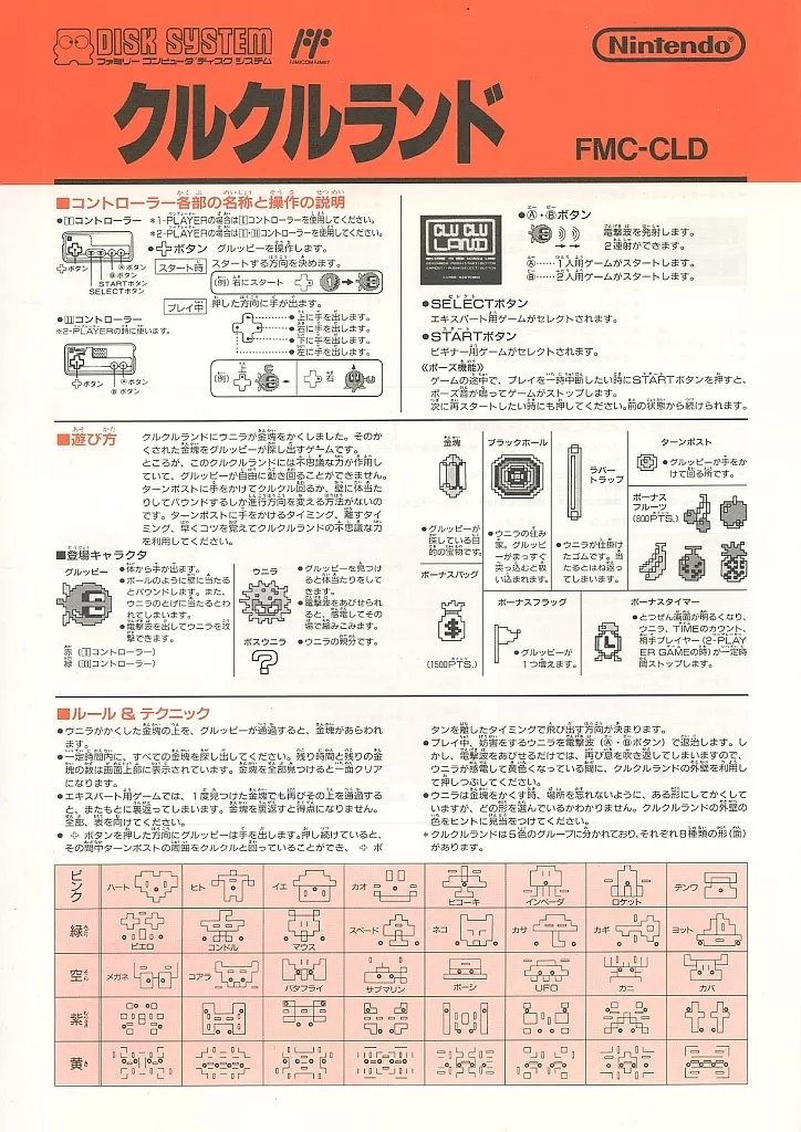 クルクルランド(ディスクシステム版 書き換え用説明書のみ、ゲームソフト無し)