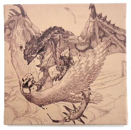 希少！モンスターハンター リオレウス生態スケッチ キャンバスアート 駿河屋 -<中古>モンスターハンター展 キャンバスアート リオレウス生態