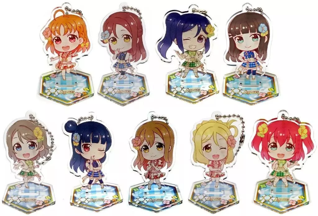 全9種セット 「セガコラボカフェ ラブライブ!スクフェスシリーズ スタンド付きアクリルキーホルダー(Aqours スクスタデフォルメ)」