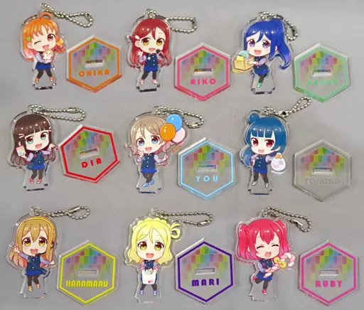 全9種セット 「セガコラボカフェ ラブライブ!シリーズ 9th ANNIVERSARY! スタンド付きアクリルキーホルダー(Aqours セガ制服デフォルメ)」