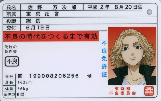 佐野万次郎(マイキー) 「東京リベンジャーズ 免許証風カードコレクション」