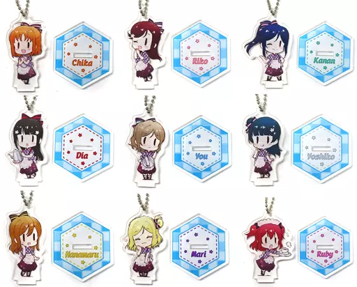 キーホルダー　全9種セット 「ラブライブ!シリーズ GiGOコラボカフェ LoveLive!Days スタンド付きデフォルメアクリルキーホルダー(Aqours ウェイトレス)」