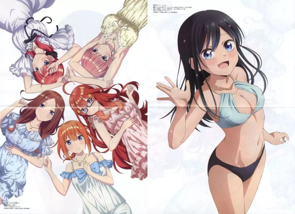 両面A3ピンナップ(二つ折) 集合(五つ子)/七倉凛 「五等分の花嫁*/疑似ハーレム」 Megami MAGAZINE(メガミマガジン) 2024年11月号綴じ込み付録_image