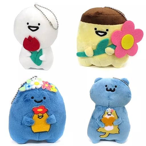 キーホルダー　全4種セット 花とちょうちょのぬいぐるみマスコット 「一番くじ お文具といっしょ お花とちょうちょ」 C賞