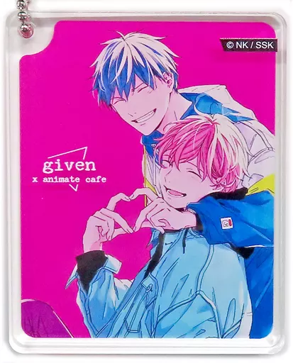 キーホルダー　上ノ山立夏＆佐藤真冬(背景ピンク) 「ギヴン×animatecafe 出張版 CoLotta トレーディングアクリルプレートキーホルダー」