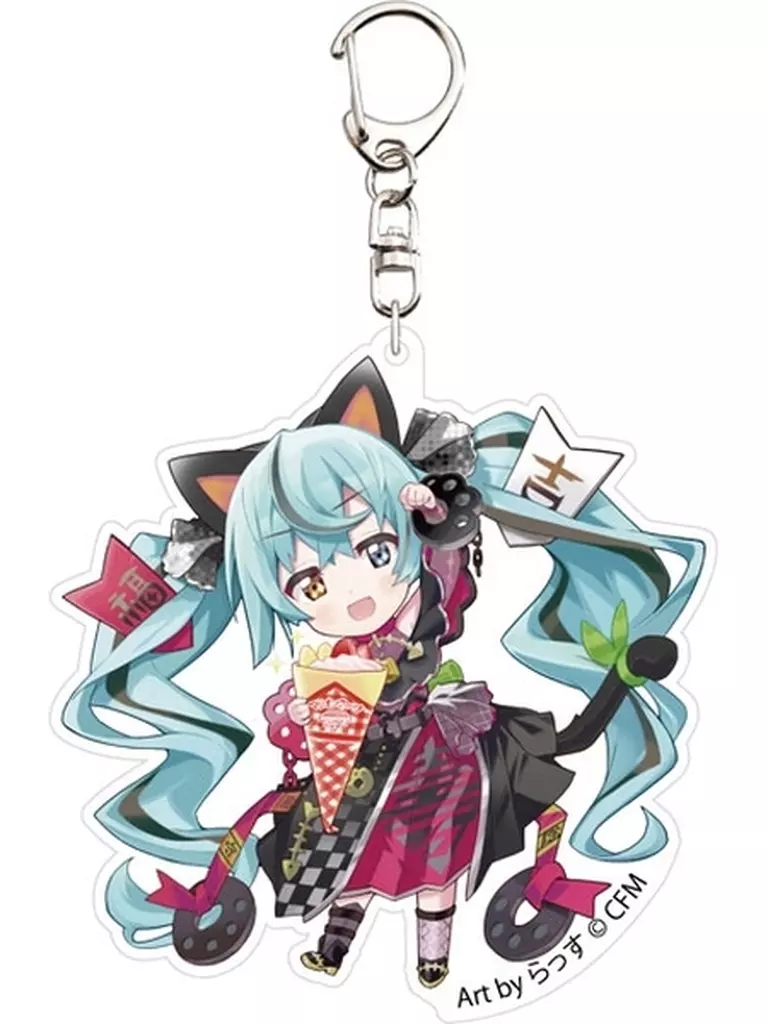 初音ミク(黒猫/立ち左手あげ/クレープ) アクリル Art by らっす 「VOCALOID 初音ミク×招き猫」
