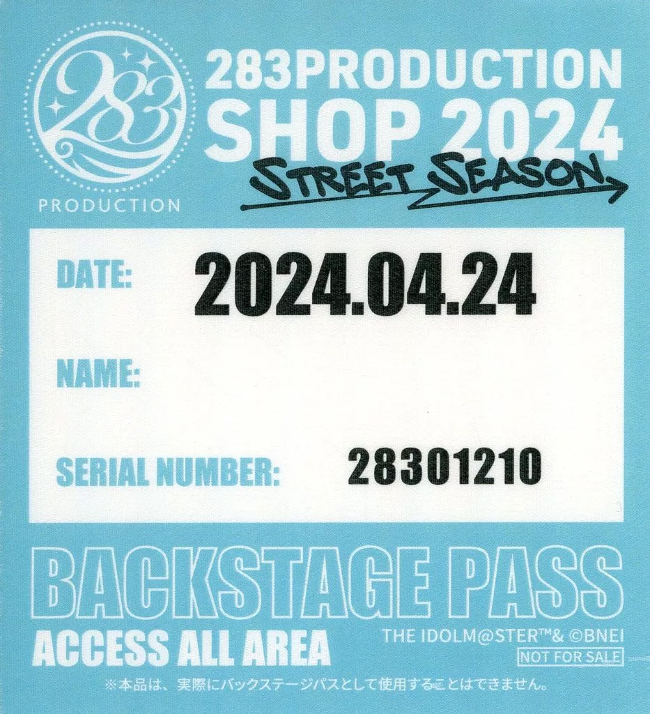 ロゴ 283PRODUCTION SHOP 2024 シリアルナンバー入りステージバックパス 「アイドルマスター シャイニーカラーズ 283PRODUCTION SHOP 2024 -ストリートシーズン-」 アキバCOギャラリー限定購入特典