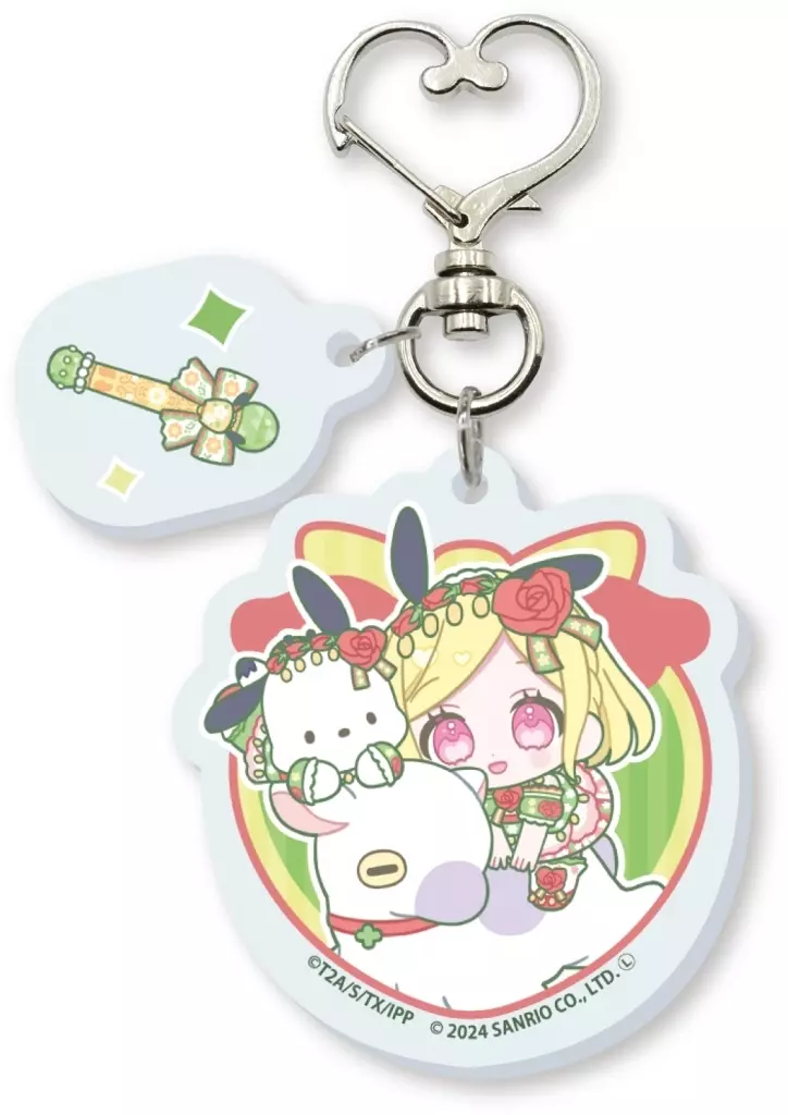 06.緑風ふわり×ポチャッコ(ミニキャライラスト) ハート型ナスカンパーツ付きアクリル 「プリパラ10周年×サンリオキャラクターズ」