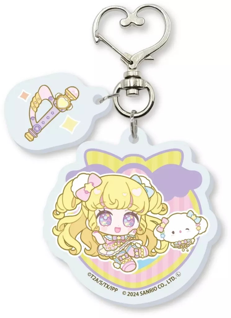 07.夢川ゆい×こぎみゅん(ミニキャライラスト) ハート型ナスカンパーツ付きアクリル 「プリパラ10周年×サンリオキャラクターズ」