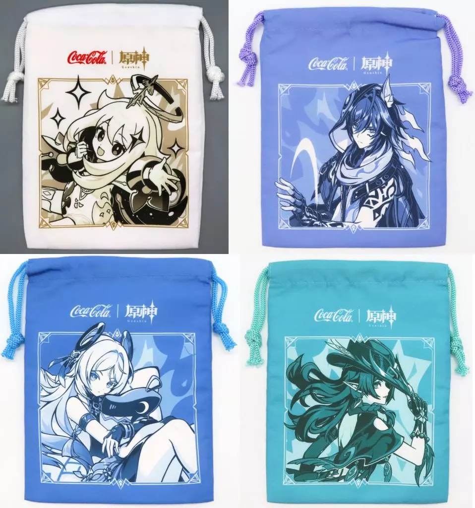 全4種セット 描き下ろし限定デザイン巾着ポーチ 「原神×コカ・コーラ 原神とゴクゴクチャージ」 対象商品購入特典
