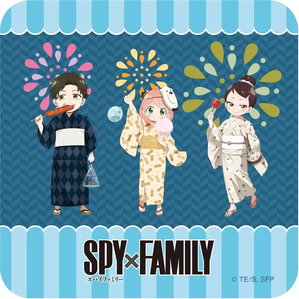 アーニャ・フォージャー&ダミアン・デズモンド&ベッキー・ブラックベル 浴衣ver.(描き下ろしイラスト) ハンカチ 「SPY×FAMILY POP UP SHOP」