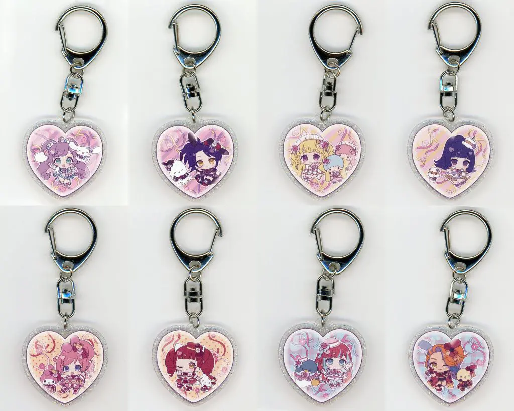 全8種セット 「プリティーシリーズ×サンリオキャラクターズ ラメ入りハート型アクリル 02/BOX2(コラボイラスト)」