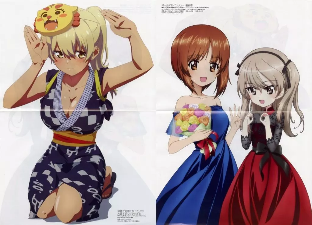 両面A3ピンナップ(二つ折) 比嘉夏菜/西住みほ＆島田愛里寿 「沖縄で好きになった子が方言すぎてツラすぎる/ガールズ＆パンツァー 最終章」 Megami MAGAZINE 2025年5月号 綴じ込み付録_image