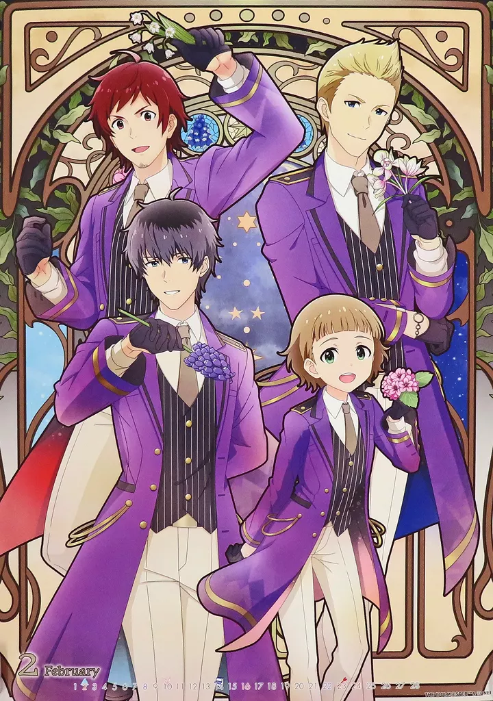 A3カレンダー(2月) 天道輝＆伊集院北斗＆鷹城恭二＆姫野かのん 「アイドルマスター SideM バースデー記念グッズ(2024ver.)」_image