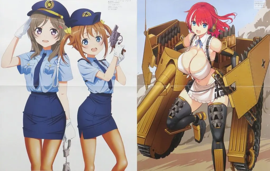 両面ピンナップ(二つ折) 知名もえか＆岬明乃/対戦車自走式マーダーIIIM(飯沼俊規イラスト) 「劇場版ハイスクール・フリート」 MC☆あくしず 2026年夏号 Vol.81 綴じ込み付録_image