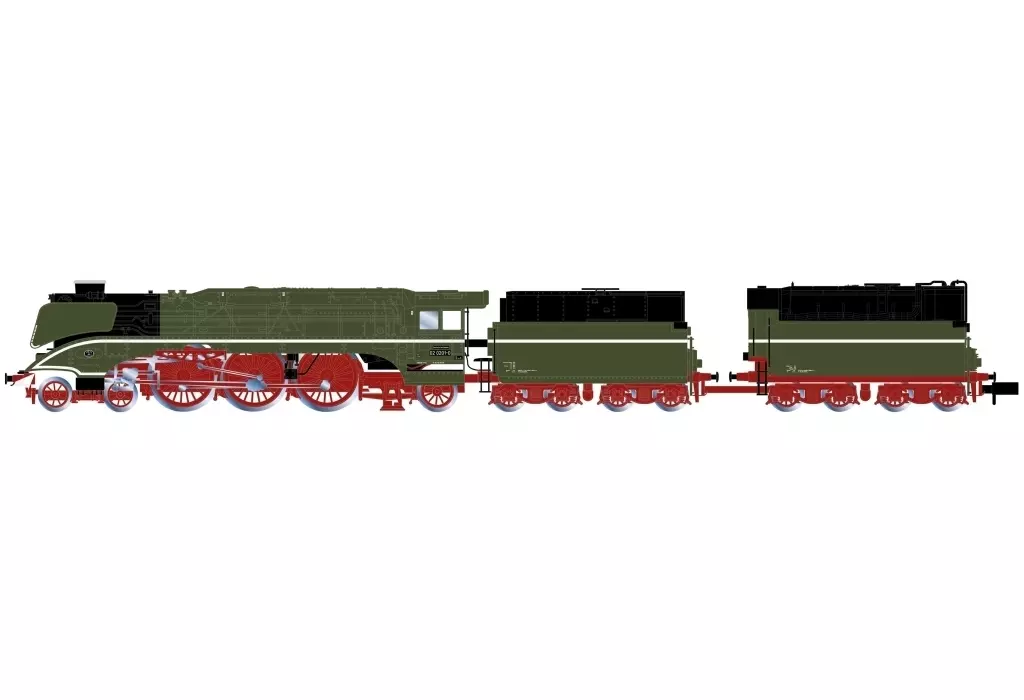 鉄道模型　1/160 DR. steam locomotive 02 0201-0. fuel tender. chrome green w. white decor line. w. add. tender ep. V. DCC Sound [HN2665S]