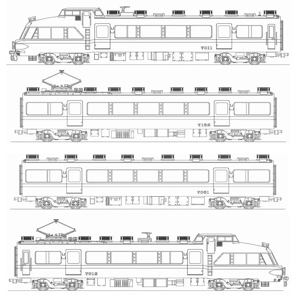 HOゲージ 1/80 名鉄7000系 2次車 特別整備後 7011編成 A 特急改造白帯 4両編成セット [1-700-143]