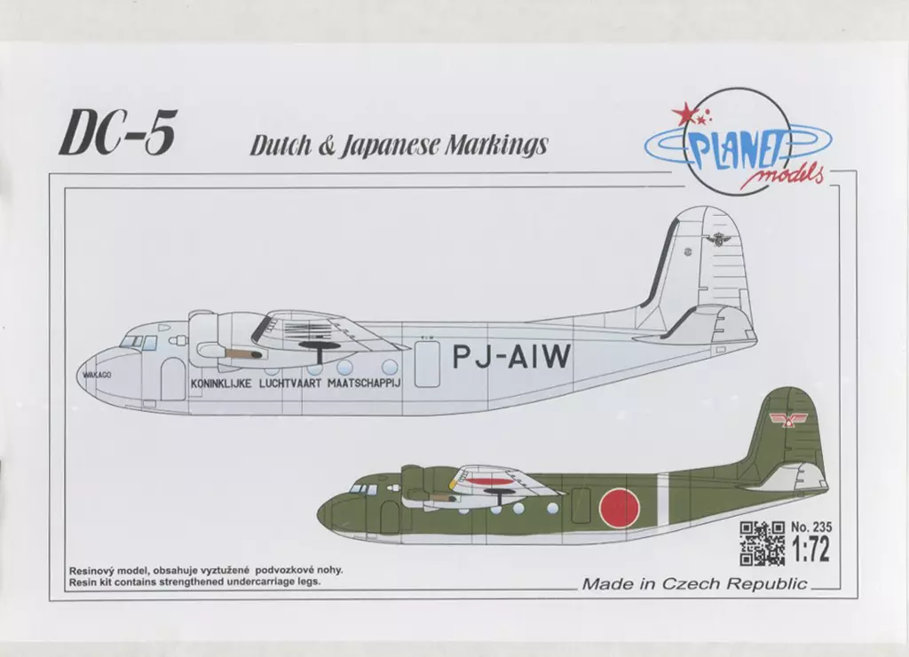 1/72 ダグラス DC-5 ”KLM・日本軍鹵獲機” [PLT235]