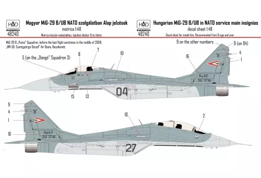 1/48 MiG-29B/UB ハンガリー空軍 (新迷彩) デカール [HAD48240]