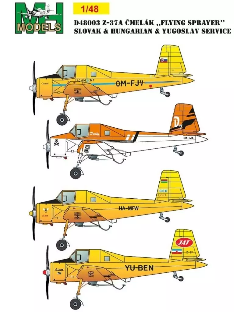 1/48 LET Z-37A ”チメラック” 農業機 デカール ”スロバキア/ハンガリー/ユーゴスラビア” [MHZD48003]