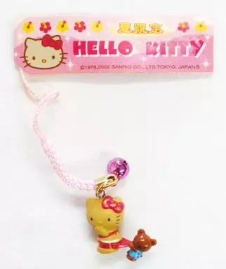 希少　ハローキティ　根付け　ストラップ　　夏限定　水着　クマ　日焼けキティ 駿河屋 -<中古>キティ(日焼け) 根付け(ピンク×ホワイト) 「ハロー