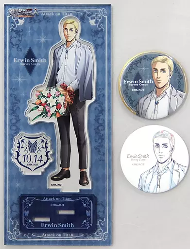 雑貨　エルヴィン・スミス アクリルスタンド＆缶バッジセット 「進撃の巨人」