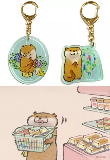 カワウソ(紫陽花) アクリルキーホルダー2個セット(ポストカードA柄付き) 「楽天コレクション 可愛い嘘のカワウソ」 E-3賞