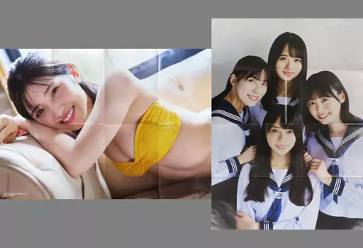 B2特大両面(八つ折) 上村ひなの＆髙橋未来虹＆森本茉莉＆山口陽世(日向坂46)/村山彩希(AKB48) BUBKA 2021年12月号付録_image