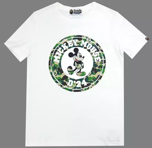 Tシャツ　[破損品] ミッキーマウス Tシャツ ホワイト レディースLサイズ 「D’24×BAPE コラボレーショングッズ」 東京ディズニーシー限定 駿河屋 -<中古>ミッキーマウス(迷彩) Tシャツ ホワイト