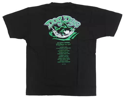 Tシャツ(男性アイドル)　DJサンタモニカ Dog Days Tour Tシャツ ブラック×グリーン Lサイズ 「MAN WITH A MISSION presents『Dog Days Tour 2017』」 愛媛・埼玉会場限定