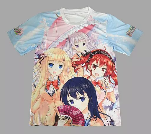 Tシャツ(キャラクター)　集合 フルグラフィックTシャツ ライトブルー Lサイズ 「はぴねす!2 Sakura Celebration」 C94グッズ