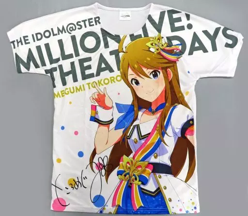 所恵美(サイン入りver.) フルカラーTシャツ ヌーベル・トリコロールver. ホワイト フリーサイズ(Lサイズ) 「THE IDOLM＠STER MILLION LIVE! THEATER DAYS 1st anniversary in AKIHABARA」（本体不備（中））