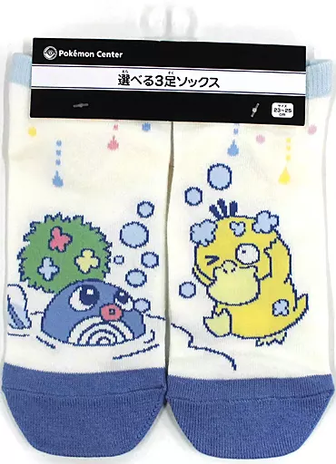 コダック＆ニョロモ ショートソックス コダックはノーてんき。 ブルー×クリーム 23-25cm 「ポケットモンスター」 ポケモンセンター限定_image