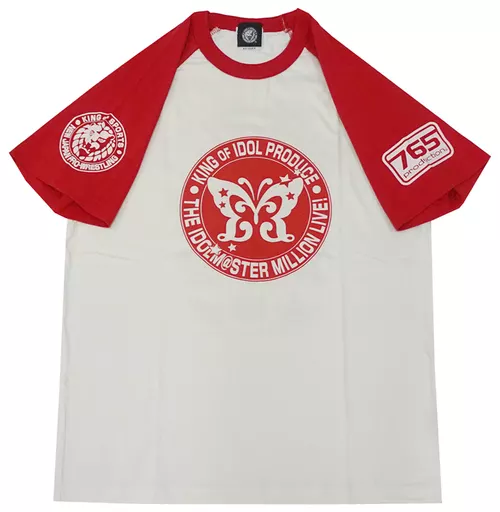 新日本プロレス コラボTシャツ ホワイト×レッド Sサイズ 「新日本プロレス×アイドルマスターミリオンライブ!」