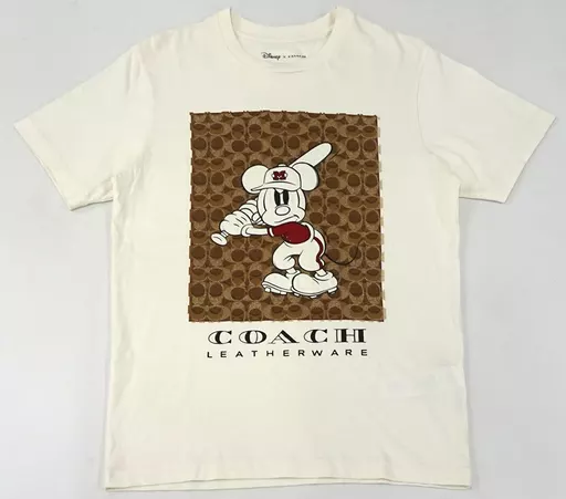Tシャツ　ミッキーマウス ベースボール シグネチャー Tシャツ ホワイト×ブラウン XSサイズ 「ディズニー×COACH(コーチ) The Play コレクション」