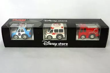 ミニカー　チョロQ ディズニーストア限定チョロQ パトカー(ホワイト×アクア)＆救急車(ホワイト)＆消防車(レッド) 3台セット（箱・ジャケット・ケース不備（中））