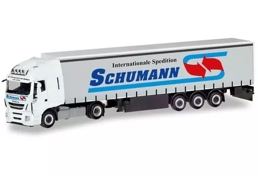 ミニカー　1/87 イベコ ストラリスXP カーテンキャンバス セミトレーラー ”Spedition Schumann” [HE310048]